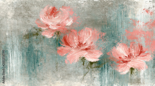 Abstract floral painting with watercolor textures