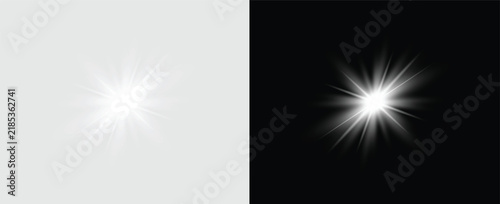 Bright starburst light effect with radiating beams isolated on transparent background