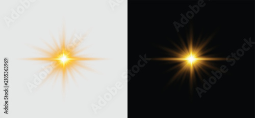 Golden Starburst Light Effect with Radial Rays isolated on transparent background