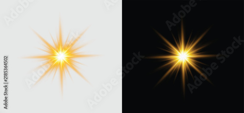 Golden sunburst flare isolated on transparent background during a bright radiant explosion