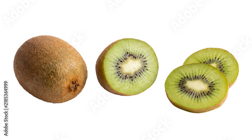 фотографія Fresh kiwi fruit collection, whole and sliced green kiwifruit, organic tropical