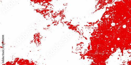 Abstract Red Splatter on White Canvas A dynamic abstract composition featuring vibrant red splatter and droplets against a stark white background.