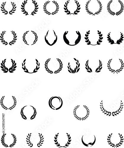 Laurel wreath icon set with victory and achievement motifs, decorative vector design