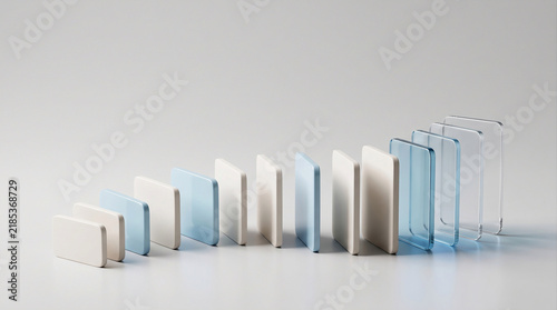 Abstract glass and ceramic tile dominoes row 3D render blue beige