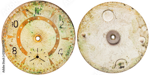 Fotografía Isolated photo of beige military vintage worn clock or watch face with chronograph on white background