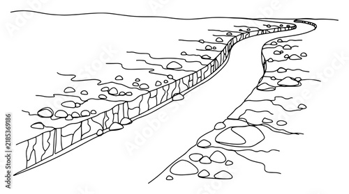 Obraz na plátně Earthquake Fault Line Crack in Ground Continuous Line Art Vector Illustration, G