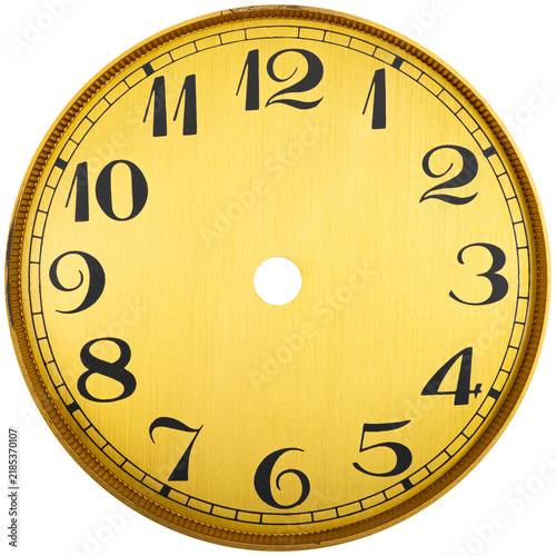Isolated photo of vintage Victorian clock or watch face inlay on white background.