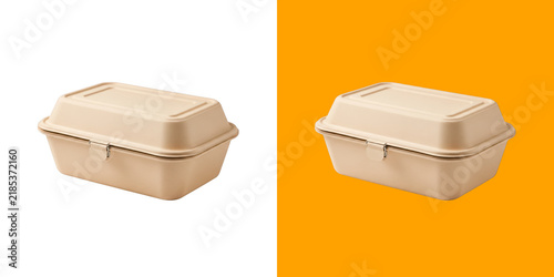 Fotografie Eco Friendly Compostable Sugarcane Bagasse Food Takeaway Clamshell Box Container