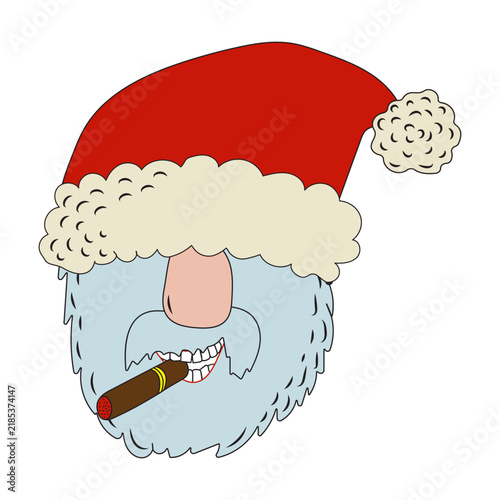 Funny Santa Claus Smoking a Cigar – Humorous Christmas Cartoon Character