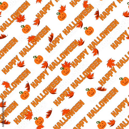 Autumn seamless pattern with the text 