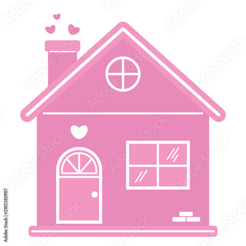 Cute Pink House with Heart Chimney – Cozy Home Silhouette Illustration