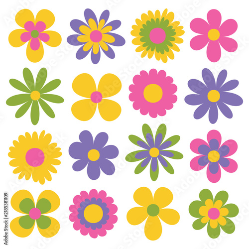 Set of cute flowers in cute colors