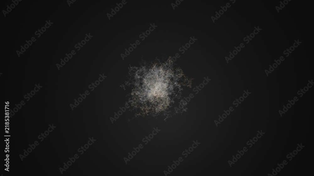 Fototapeta premium Abstract small white fiber or dust particle cluster floating in the center of a solid dark grey background, for a minimalist, space atmosphere
