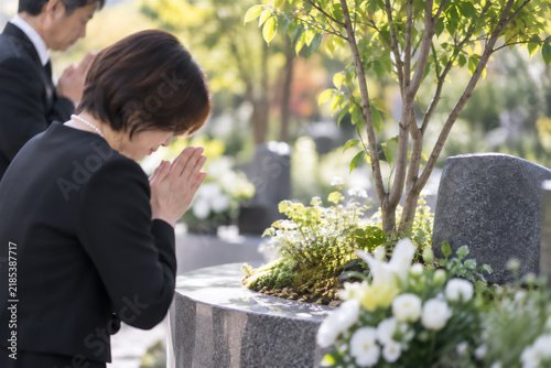 Plakat 樹木葬の墓前で手を合わせる遺族