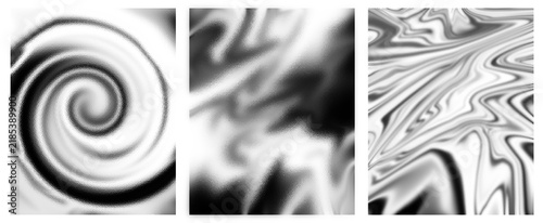 Black and White Silver Foil Metallic Texture Set Abstract Liquid Spiral Grain Wave Distortion Background Collection