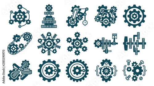 Industrial mechanical gears and cogwheel icon set.
