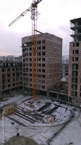 Building construction process drone footage. High quality FullHD footage
