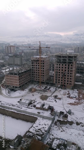 Building construction process drone footage. High quality FullHD footage