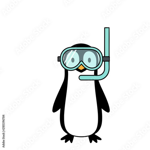 Penguin wearing snorkeling mask and snorkel