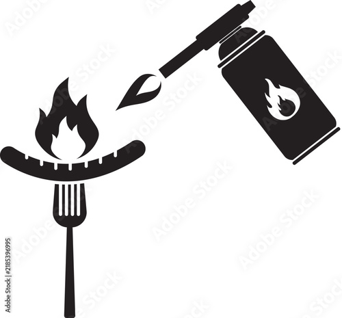 Bild auf Leinwand Sausage being grilled with a blow torch on a fork