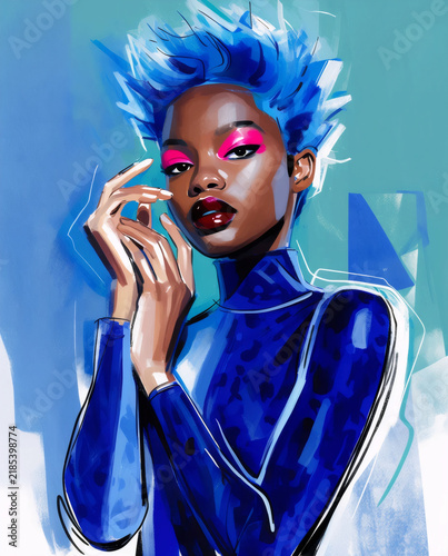 Futuristic Blue Fashion Woman Character