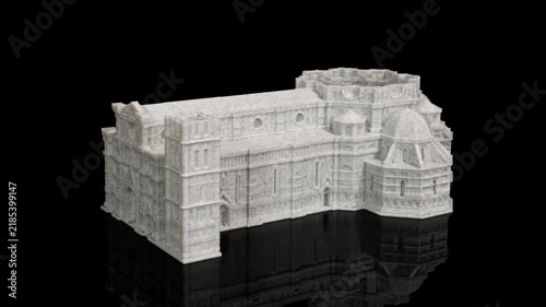 3D printer printing Santa Maria del Fiore Cathedral hyper lapse on pure black background