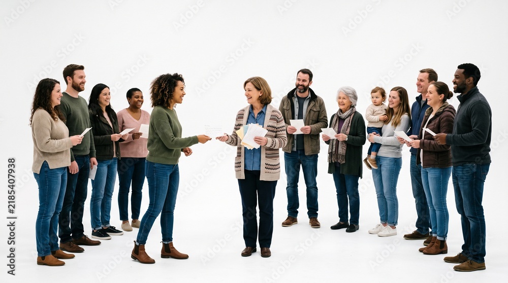 Obraz premium Diverse group of people of various ages and ethnicities sharing papers