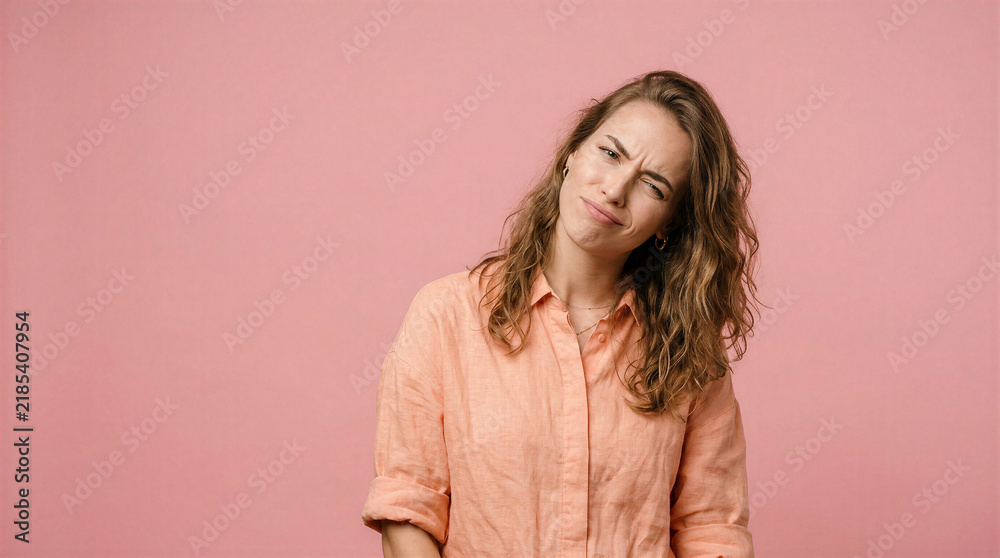 Fototapeta premium Woman with skeptical expression tilting her head and winking