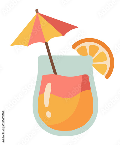 Tropical Cocktail Drink with Umbrella Flat Vector Clipart
