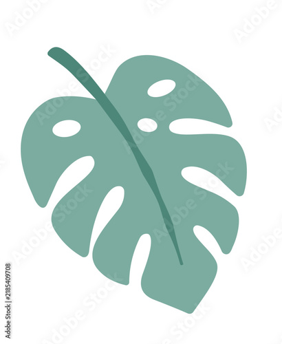Blue Green Monstera Leaf Flat Vector Clipart
