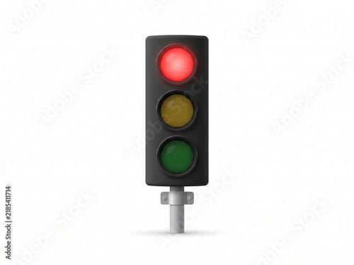 Traffic light vector illustration with red signal glowing, realistic stop traffic light graphic element isolated on white