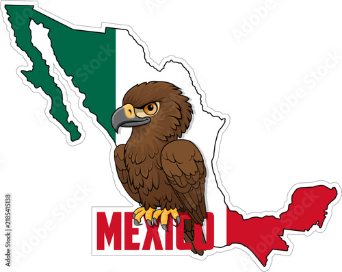 Vector Mexican Golden Eagle Sticker – Cartoon Eagle on Mexico Map