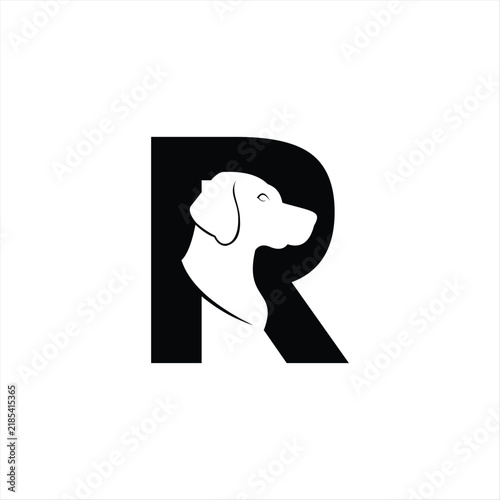 Letter R logo with dog head shape vector illustration