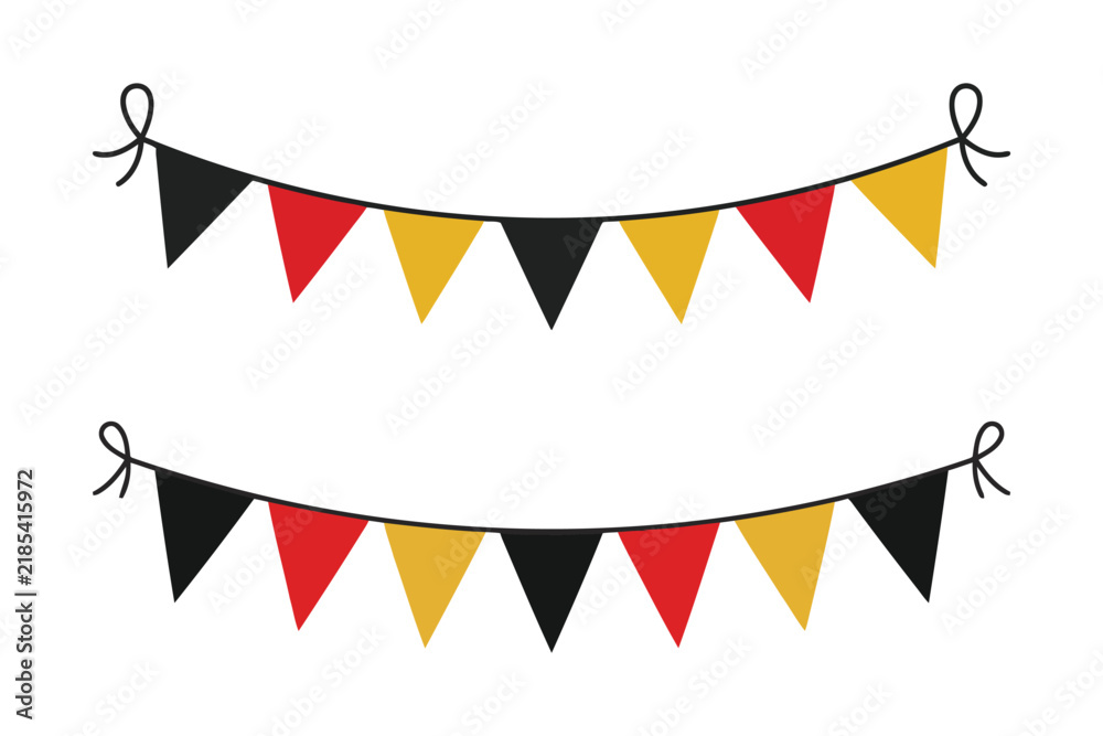 Fototapeta premium Bunting flag garlands featuring black red yellow colors for festive celebration and party decoration