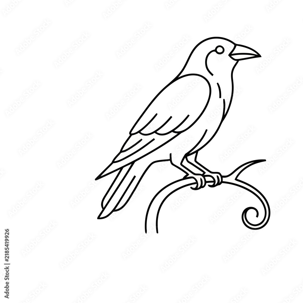 Fototapeta premium Line art of a bird perched on a branch