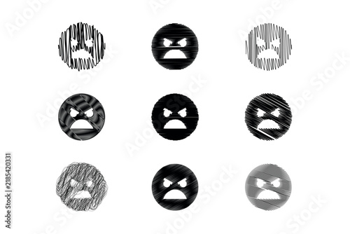 Angry Furious Face Emoji Scribble Icon Set Collection Vector Illustration