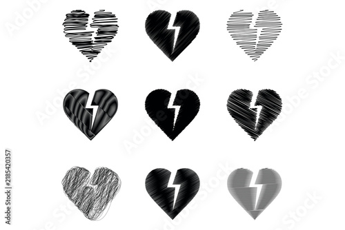 Broken Heart Broken Relationship Scribble Icon Set Collection Vector Illustration