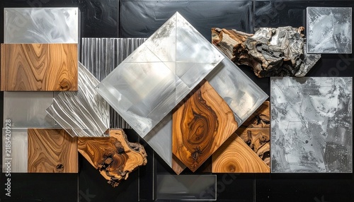 Modern Geometric Wood and Mirror Art Installation