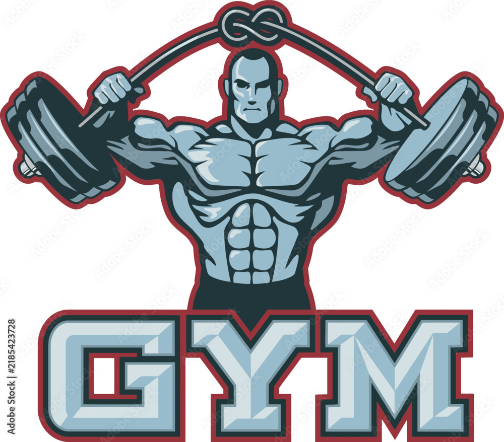 Fototapeta premium PrintMuscular Bodybuilder Lifting Barbell with Gym Typography – Fitness and Weightlifting Vector Design