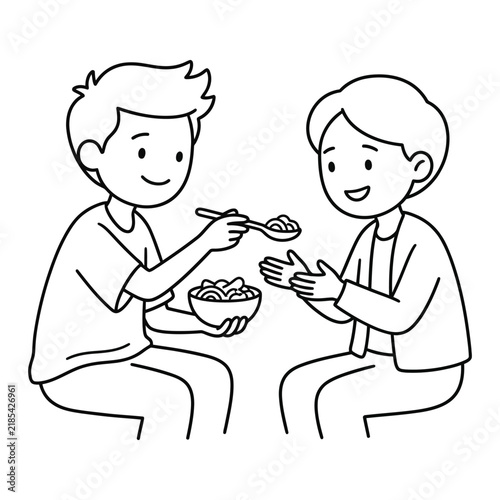 Stick figures sharing food vector illustration