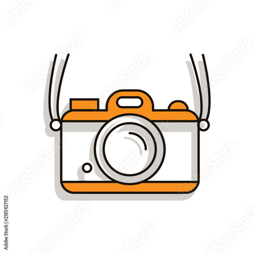 Minimalist camera icon vector illustration with orange outline, isolated on white background. Perfect for photography logo, web design, or app interface.