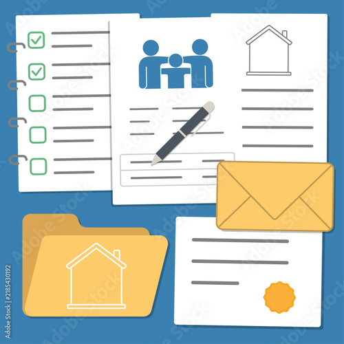 Legacy planning illustration showing estate documents, property records and financial assets organized to prepare for future wealth transfer and family financial security.