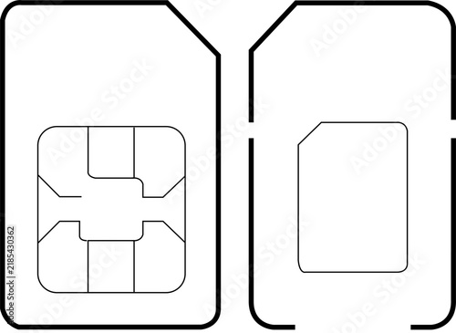 SIM Card Size and Format Outline Icons Set for Mobile Phone and Telecommunication