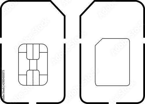SIM Card Size and Format Outline Icons Set for Mobile Phone and Telecommunication