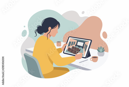 Female Interior Designer Using Digital Tablet to Create Room Layout
