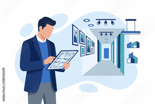 Professional Architect Designing Modern Interior with Tablet