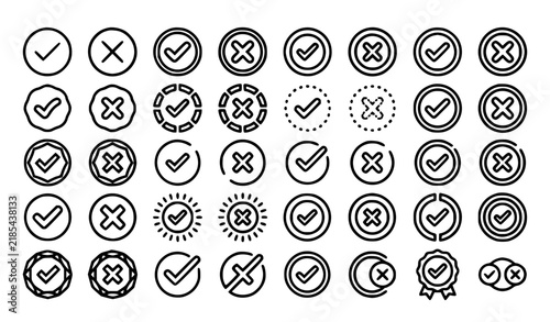 Geometric Check Cross Circle Approval Rejection Editable Outline Stroke Vector Icons