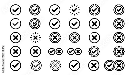 Modern Green Check Red Cross Circle Status Editable Line Icons Vector Collection