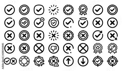 Modern Green Check Red Cross Circle Status Editable Line Icons Vector Collection