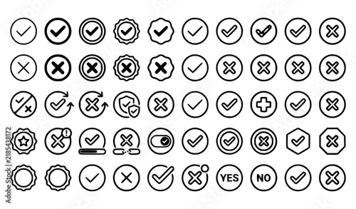 Check Mark and Cross Circle Icons Green Red Editable Stroke Vector Set